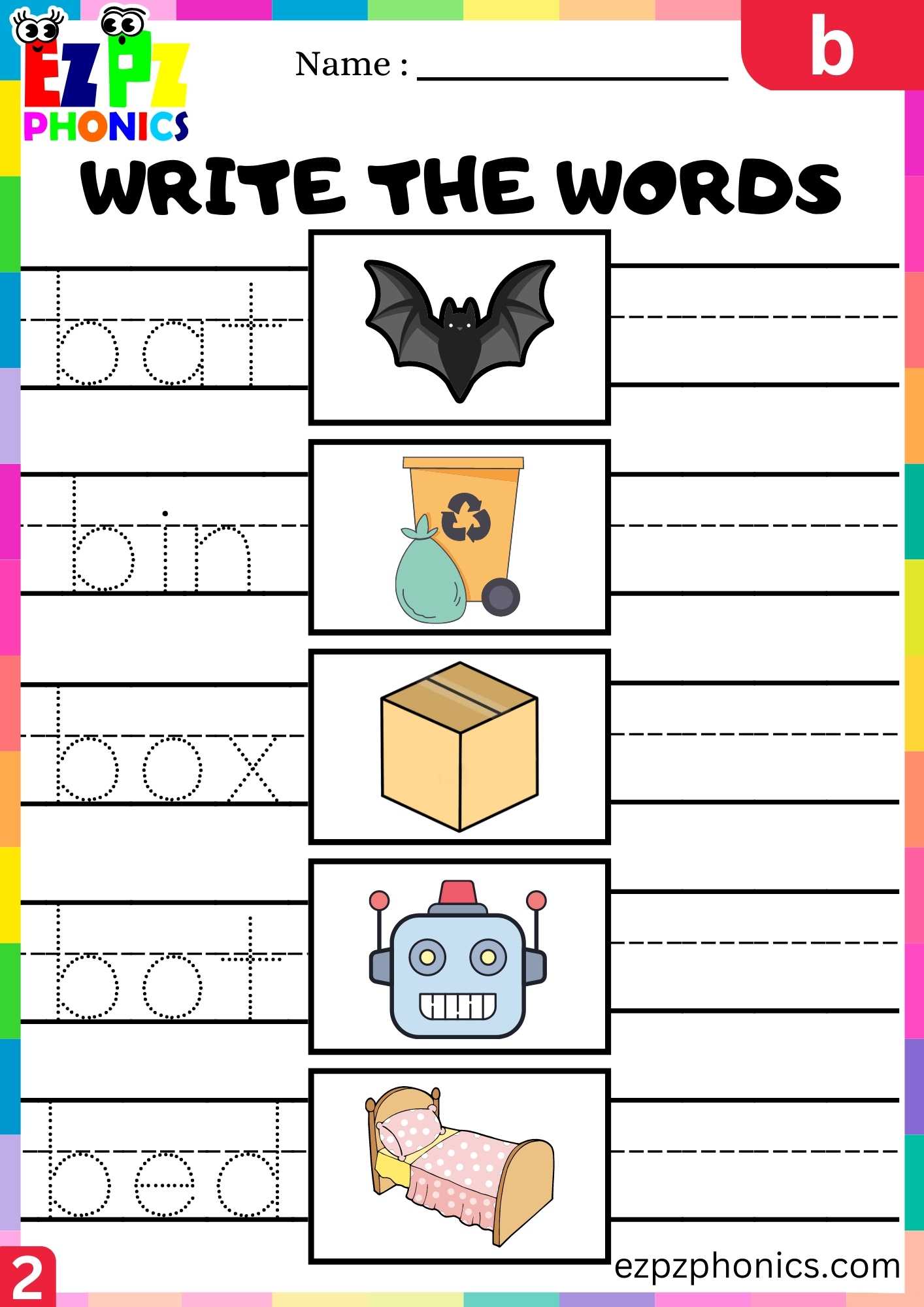 Group2 Letter B Write The Word Beginning Sounds Worksheet - Ezpzphonics.com